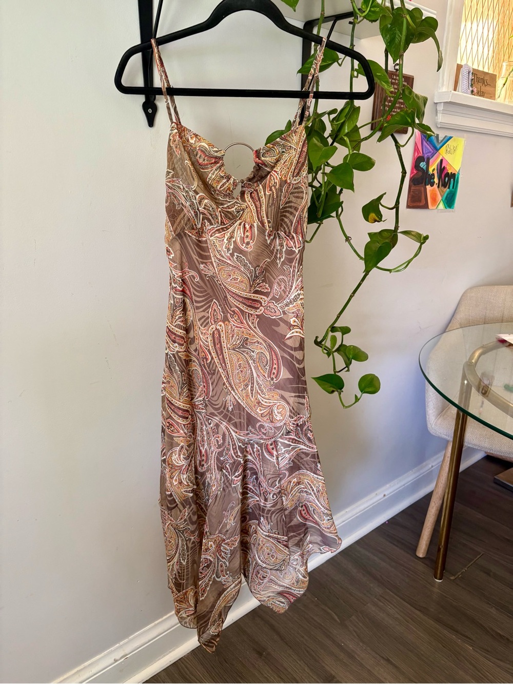 Suzy Shier Paisley Slip Midi Dress in Taupe and Cream
